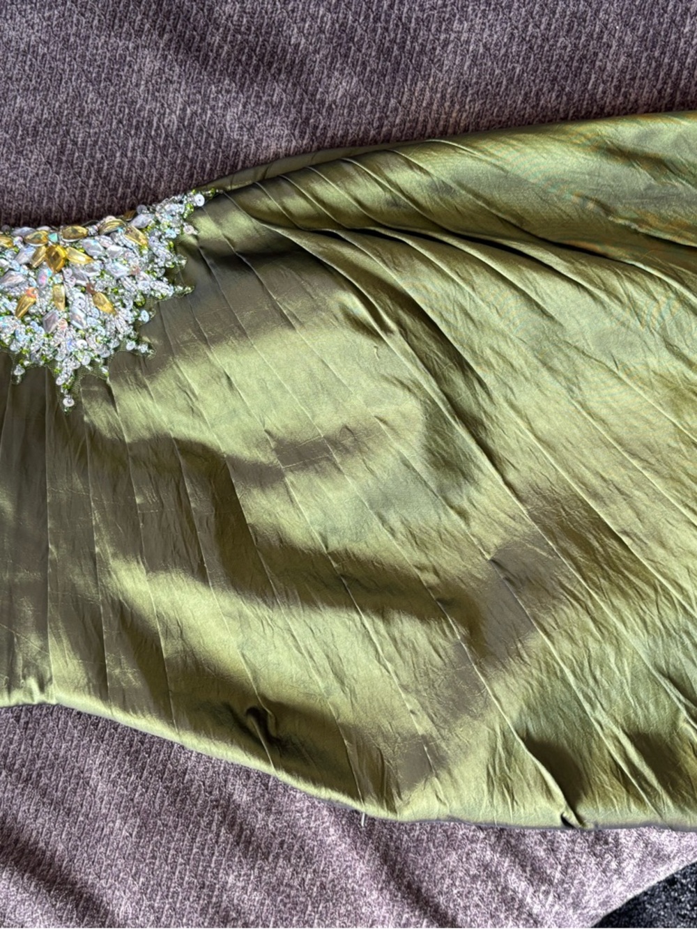 Mac Duggal Olive Strapless Evening Dress with Crystal Embellishment - Picture 4 of 6